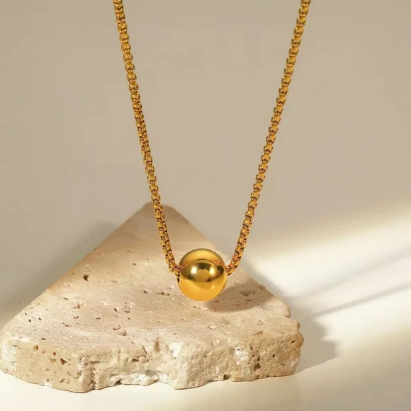 18k Gold Ball Pendant Box Chain Pull Necklace - Picture 2 of 5